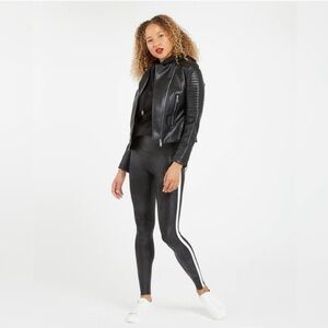 Spanx Faux Leather Side Stripe Leggings in Very Black/White